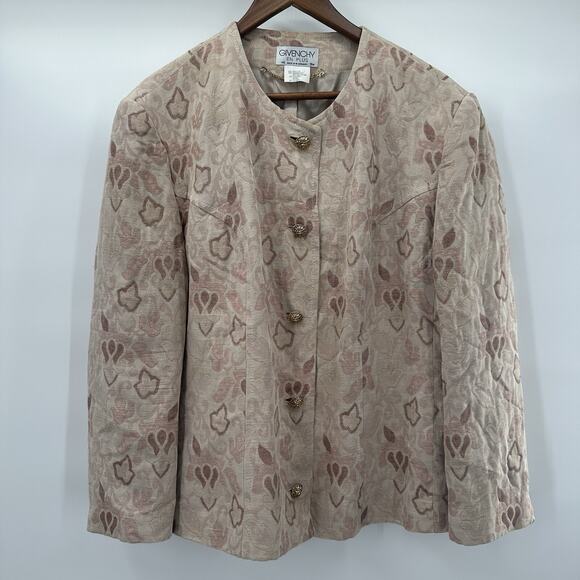 Vintage Givenchy En Plus Jacket Womens 18W Floral Jacquard Gold Button Linen - Picture 1 of 12